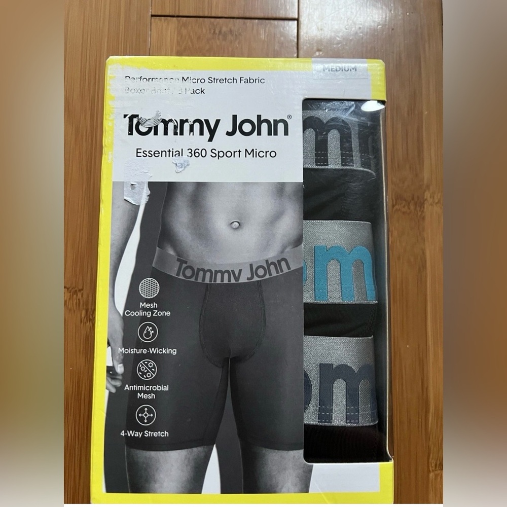 Tommy John 3pk Essential 360 Sport Micro Stretch Boxer Brief Men's M Black
